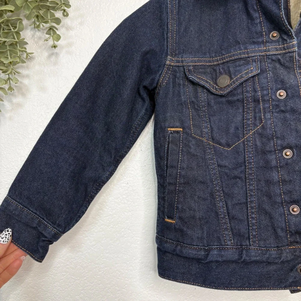 GAP Kids XS 4-5 Dark Wash Sherpa Lined Denim Trucker Jacket Blue Indigo
